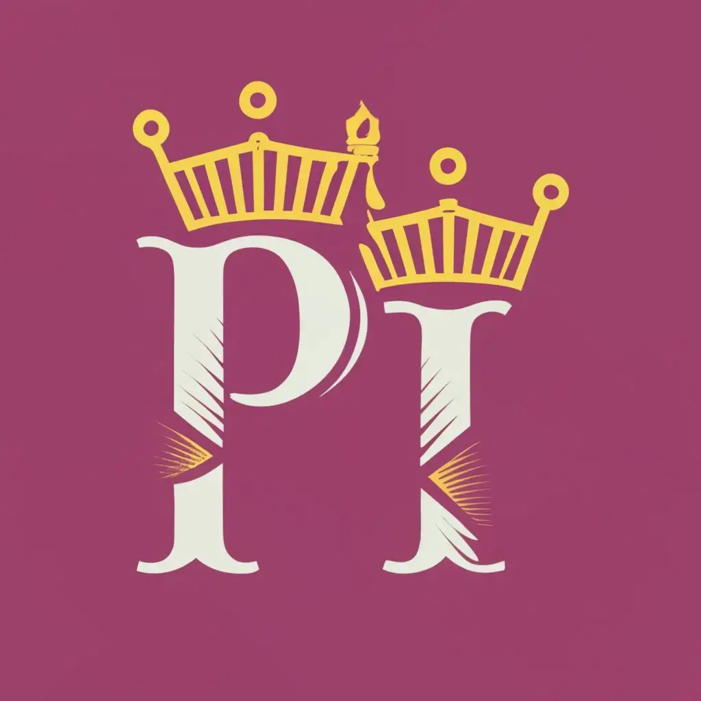 logo, P as a king and I as a Queen with double layer embossed text, with the text "PI text", typography