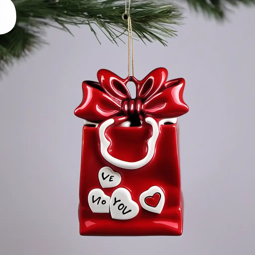 Charming Ceramic Valentines Day Shopping Bag Ornament