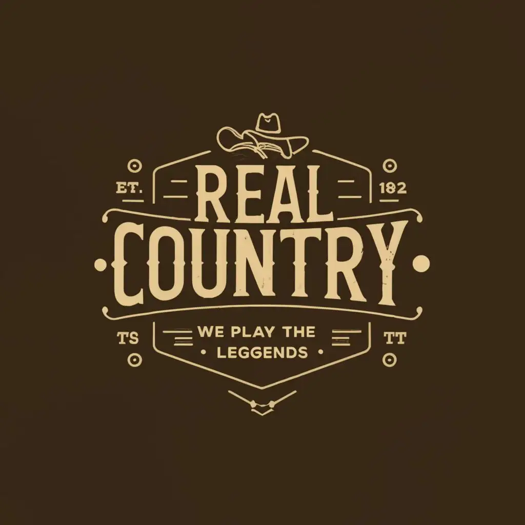 a logo design,with the text "Real Country
We Play The Legends", main symbol:square,complex,be used in Entertainment industry,clear background
