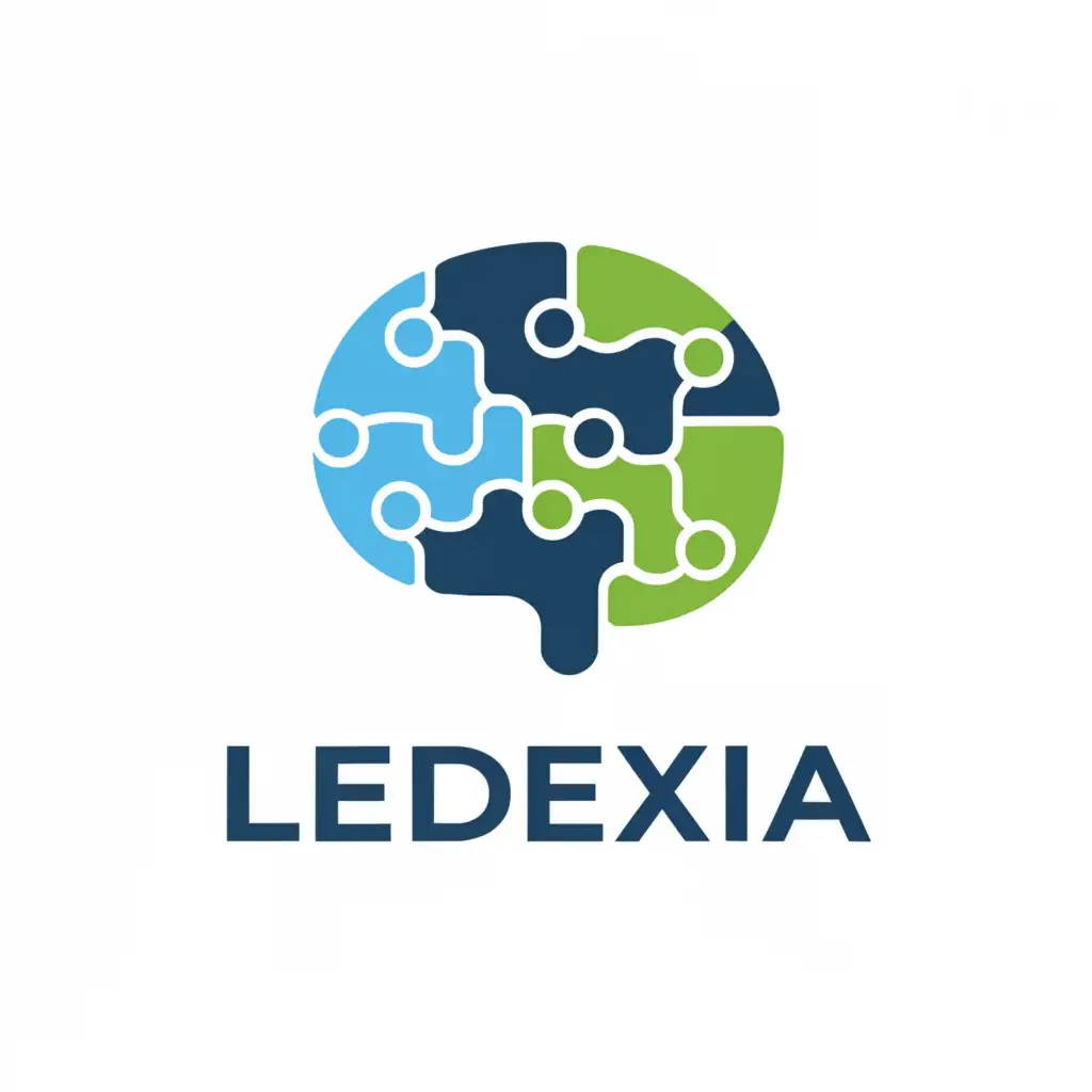 a logo design,with the text "ledexia", main symbol:The logo for Ledexia features an abstract brain symbolizing learning and cognition, with puzzle pieces. Colors like blue and green evoke calm and growth.,Minimalistic,be used in Education industry,clear background