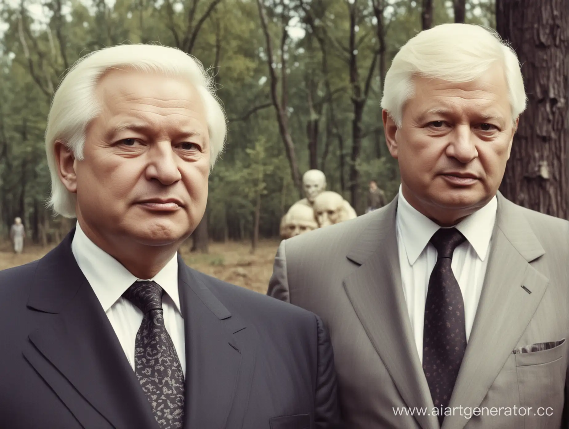 Борис Ельцин рядом со своим инопланетным двойником, ретро-фото