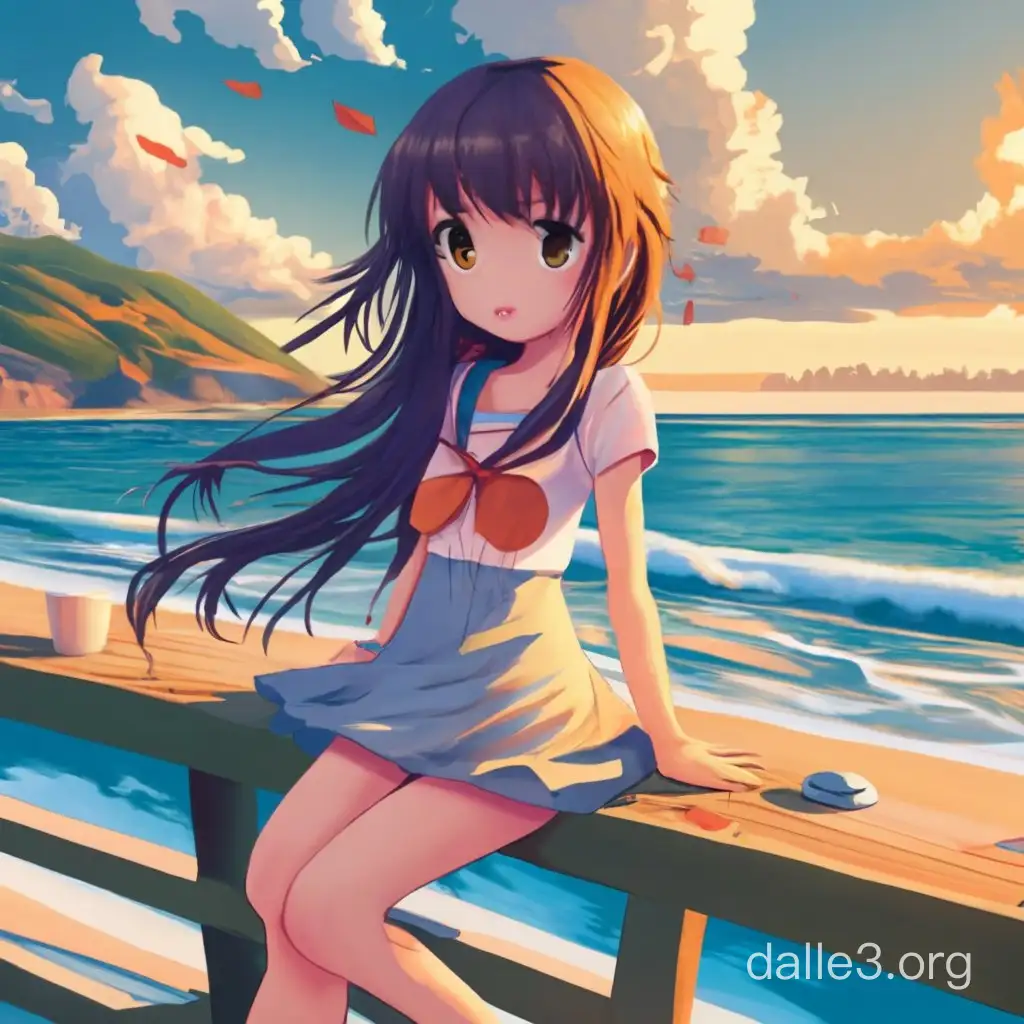 anime girl  in a beach