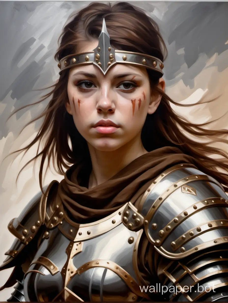 Epic-Warrior-Girl-Oil-Painting-with-Brown-Hair-and-Armor