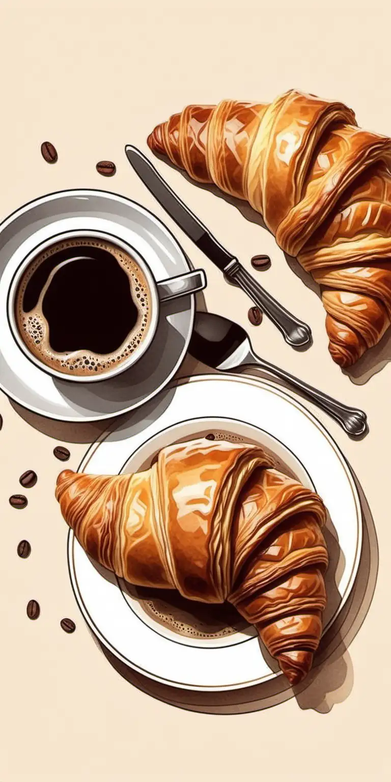 Elegant Coffee and Croissant Illustration for Sophisticated Dining Experience