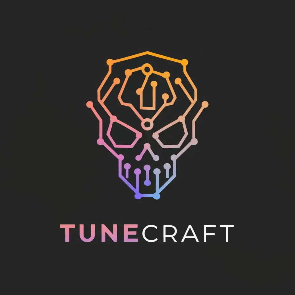 a logo design,with the text "TuneCraft", main symbol:cyber skull,complex,clear background
