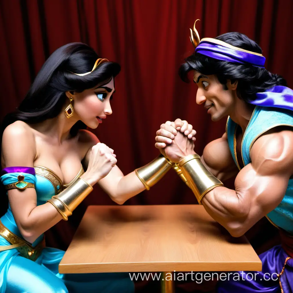 Princess Jasmine vs Aladdin armwrestle