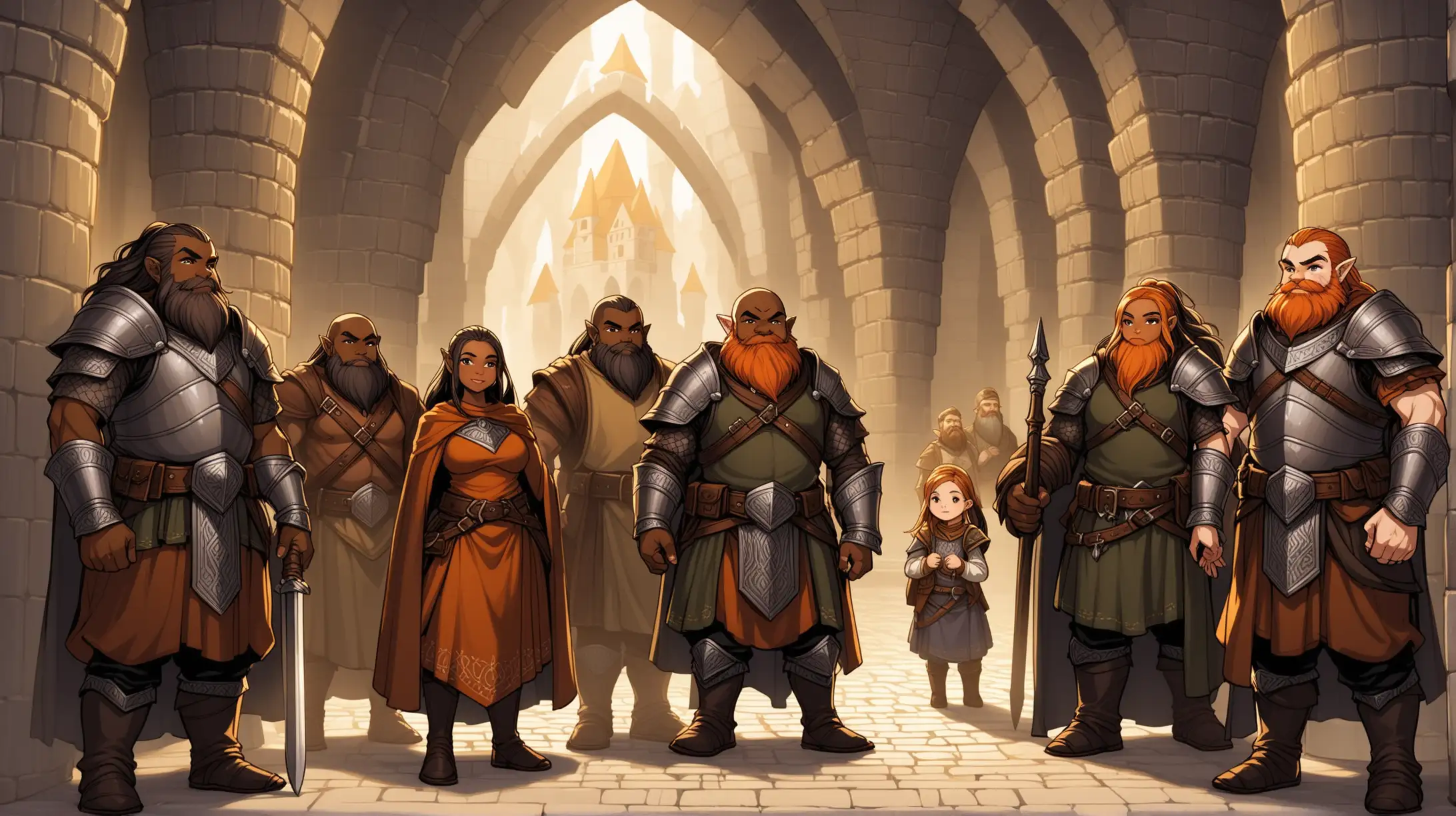 Medieval Fantasy DarkSkinned Dwarven Citizens in Underground Palace