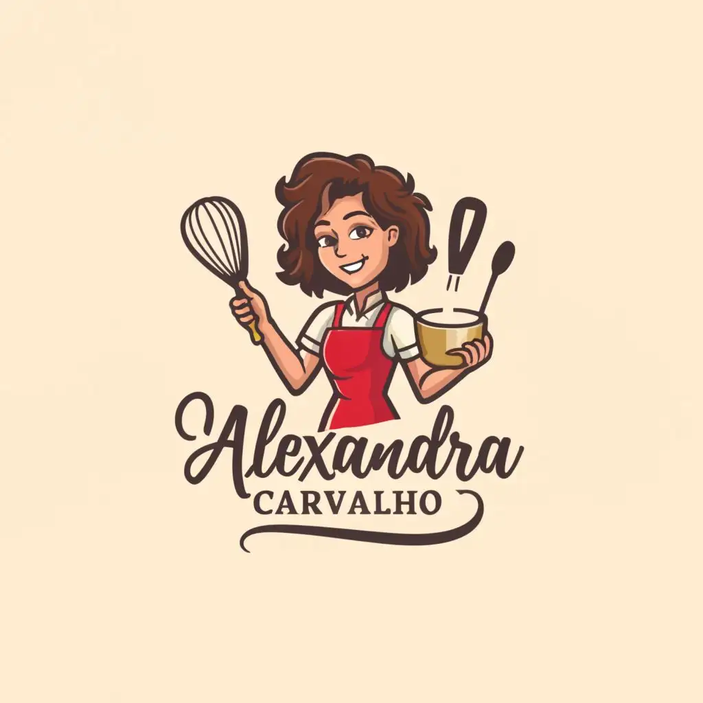 LOGO-Design-For-Alexandra-Carvalho-Brown-CurlyHaired-Girl-with-Kitchen-Tools