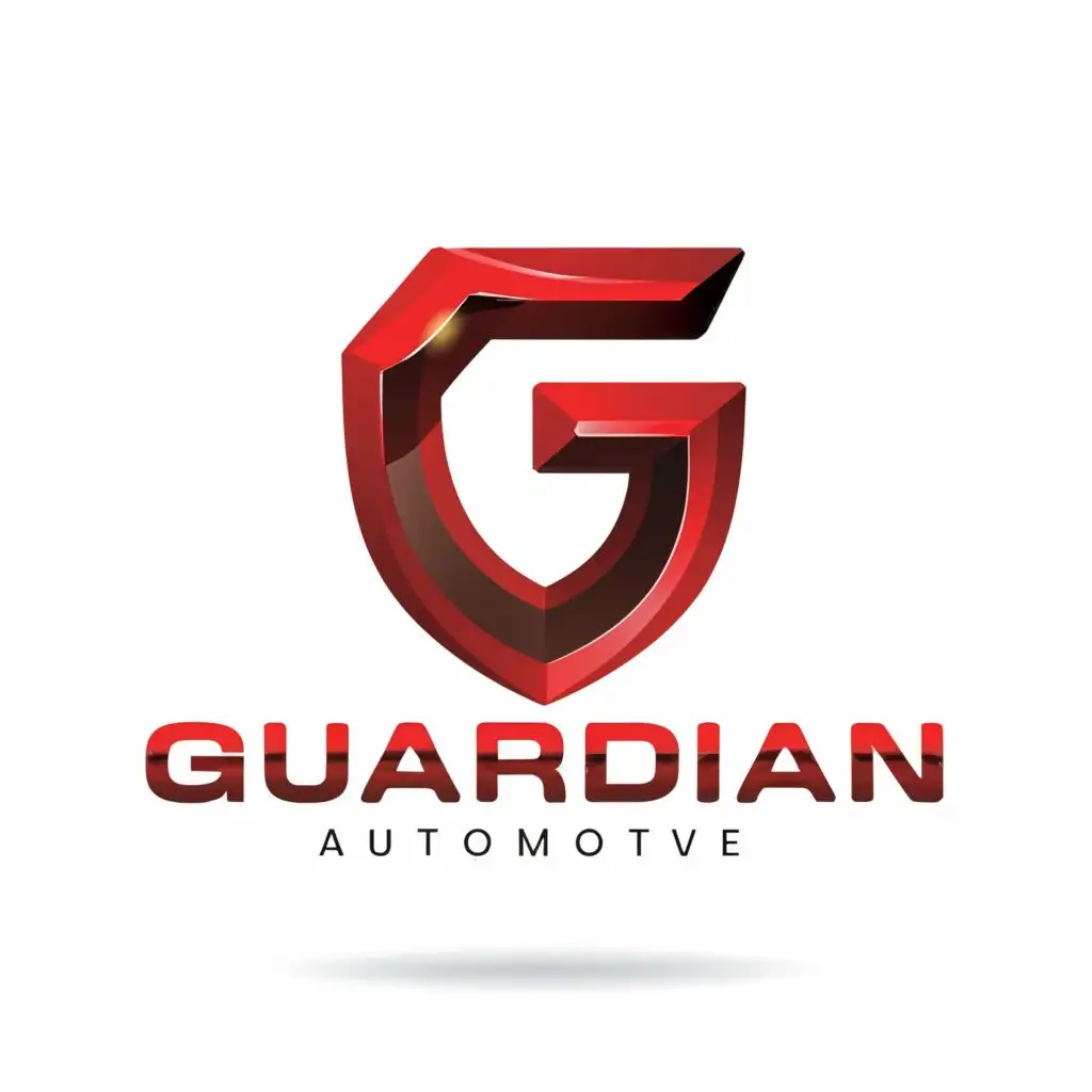 logo, uppercase font, red, abstract G in the shape of a shield, with the text "Guardian Automotive", typography, be used in Automotive industry