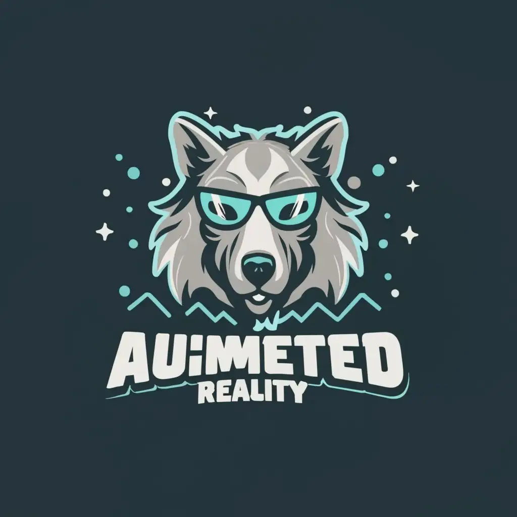 logo, Wolf with 3d glasses exploring, with the text "Augmented reality", typography, be used in Entertainment industry