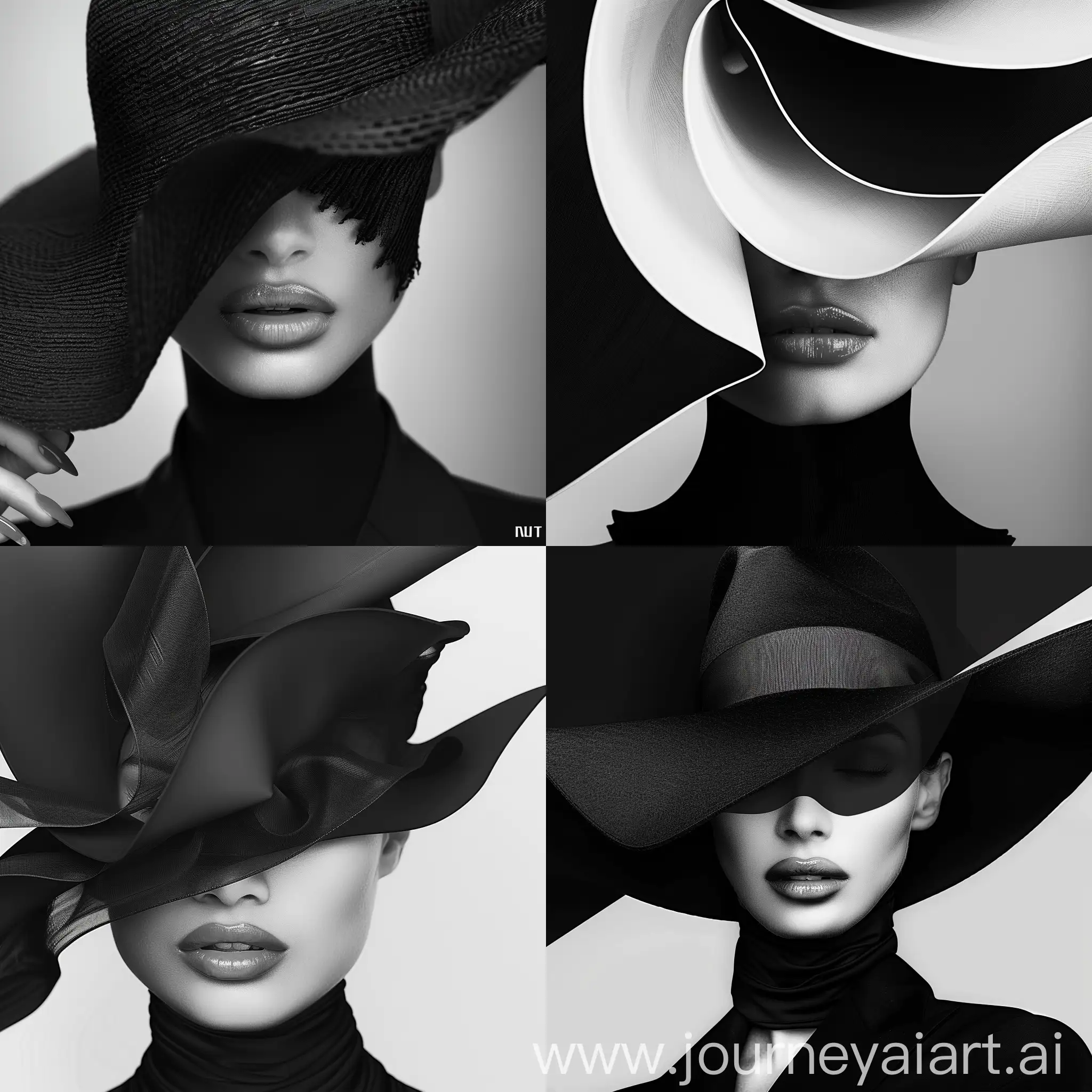 Professional photography, vogue ,abstract shapes, black and white, digital art