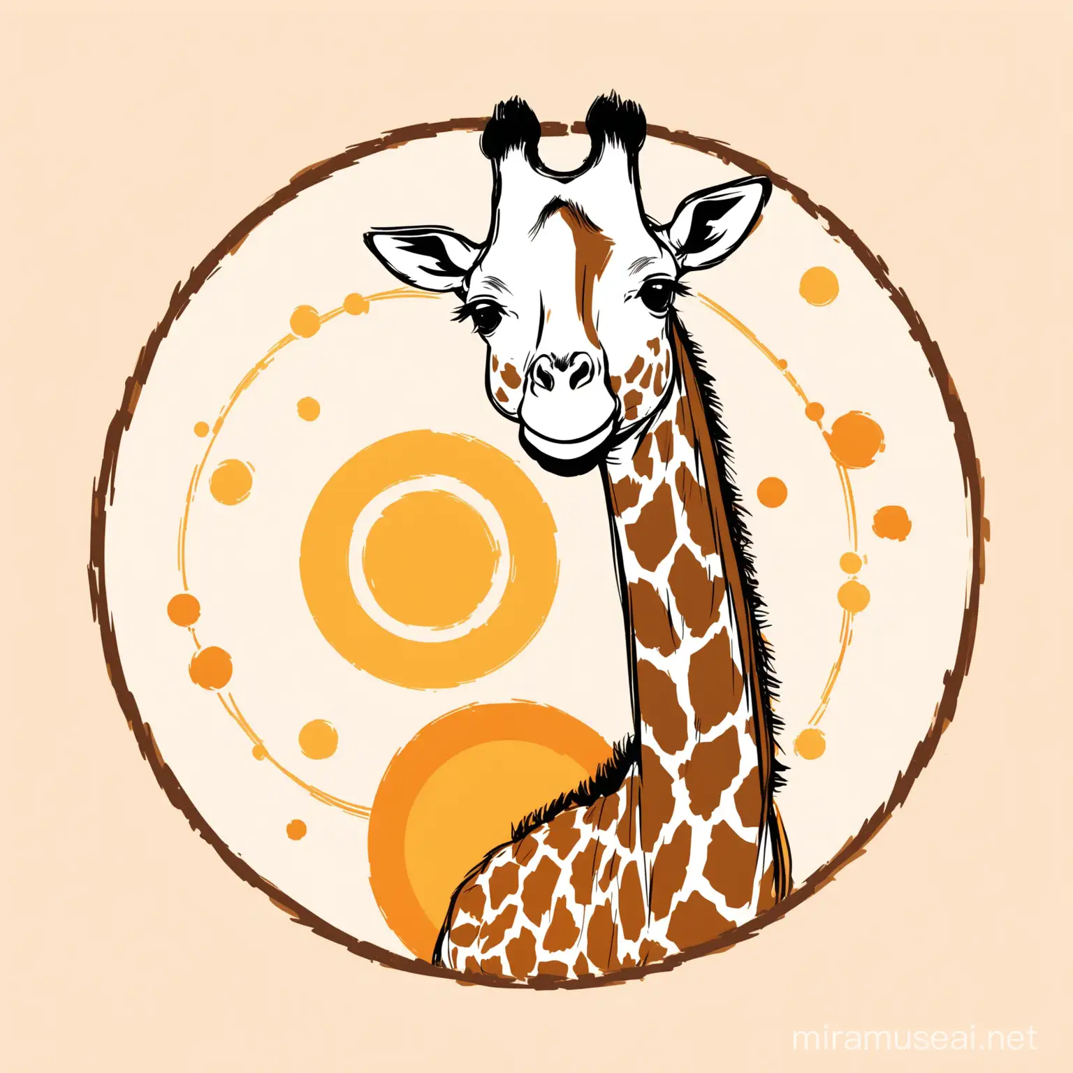 a logo showing a smiling giraffe in a circle with graph structures on it's fur
