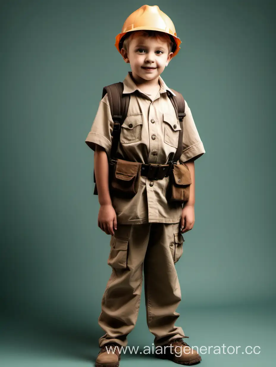 full-length boy in archaeologist's clothes