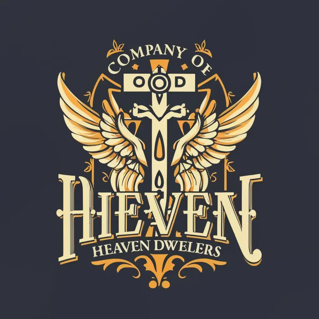 logo, Cross Wings Angels Love Heaven, with the text "Company of Heaven Dwellers", typography, be used in Religious industry