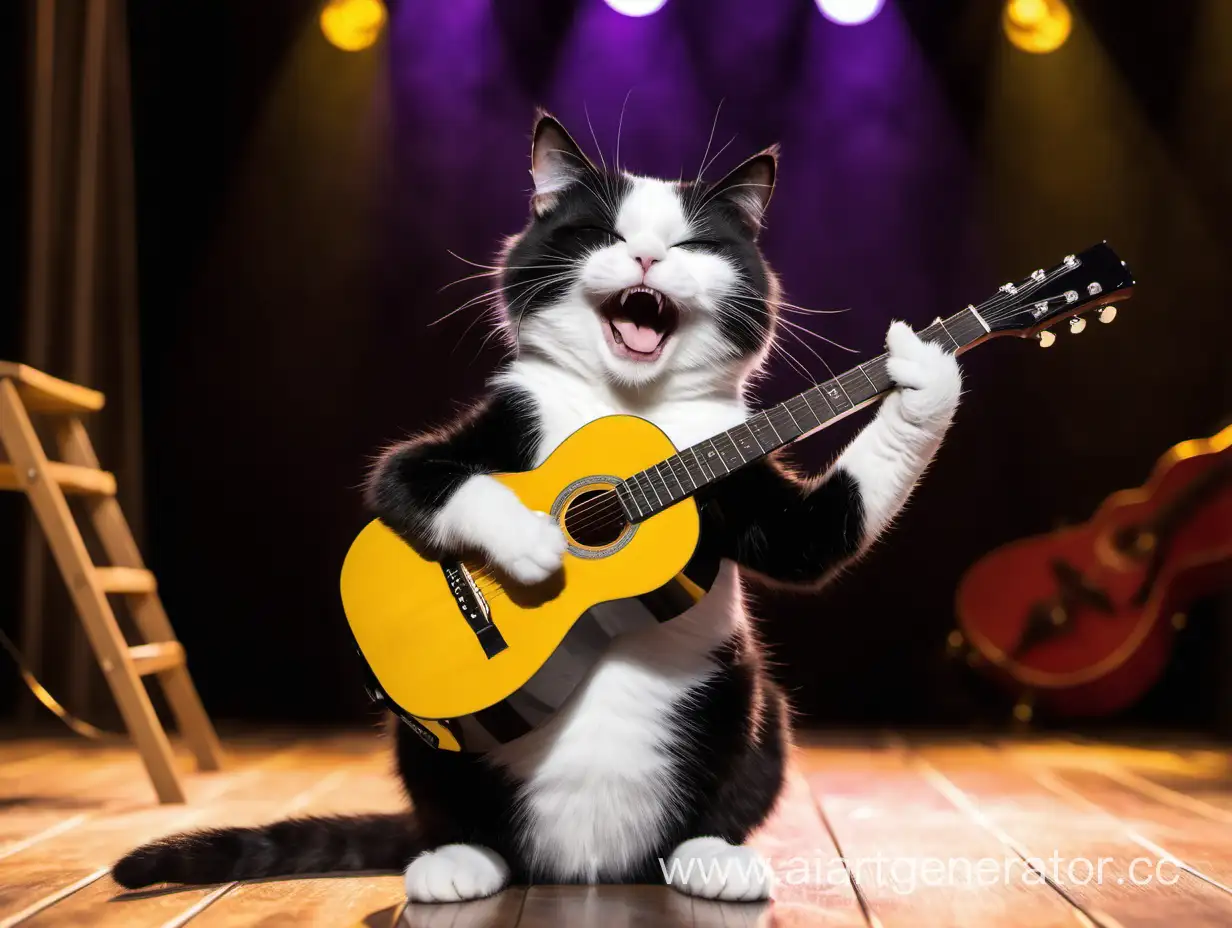 Talented-Black-and-White-Cat-Performing-Musical-Concert-on-Elegant-Stage