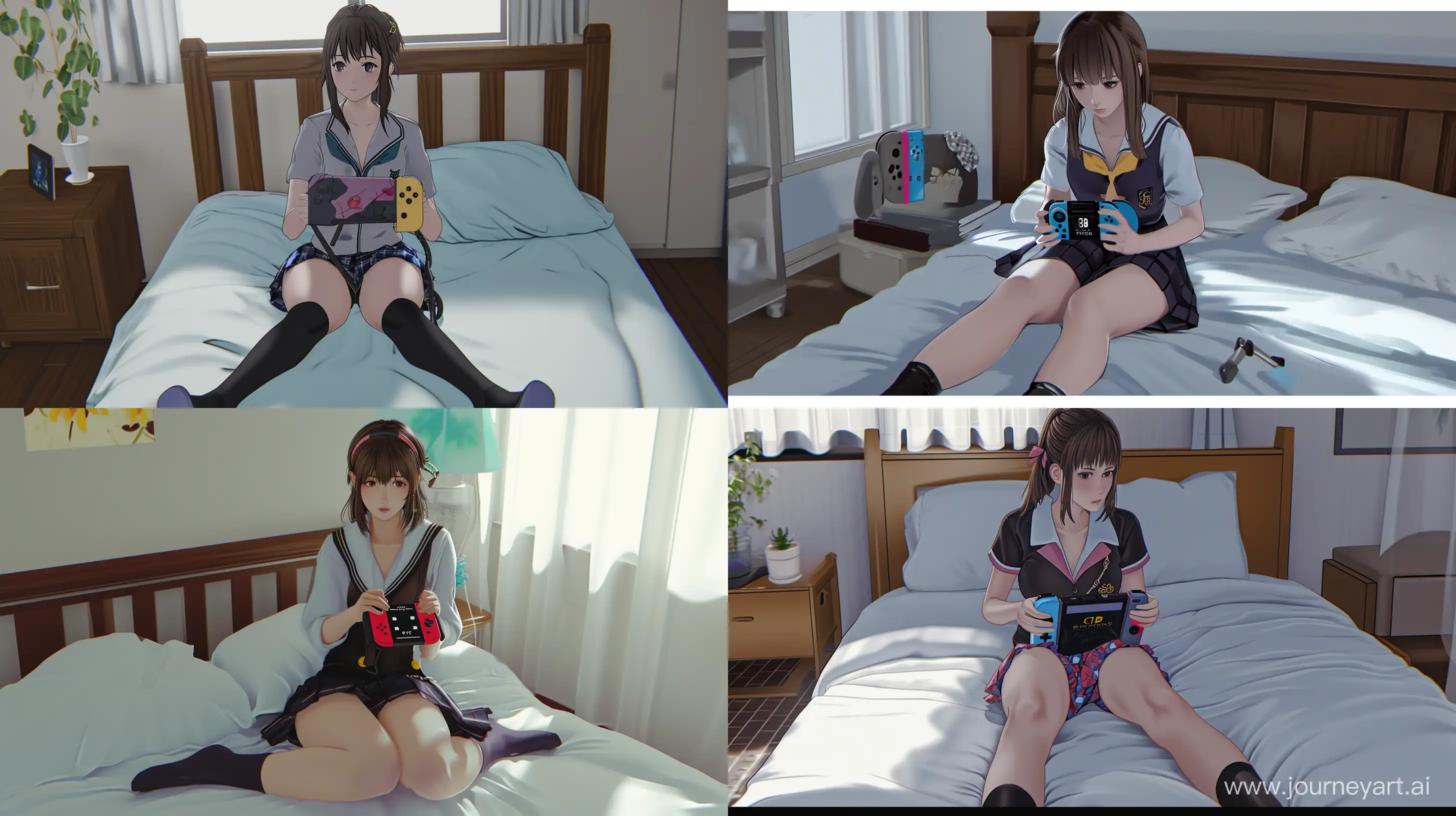 Schoolgirl-Playing-Nintendo-Switch-in-Anime-Style