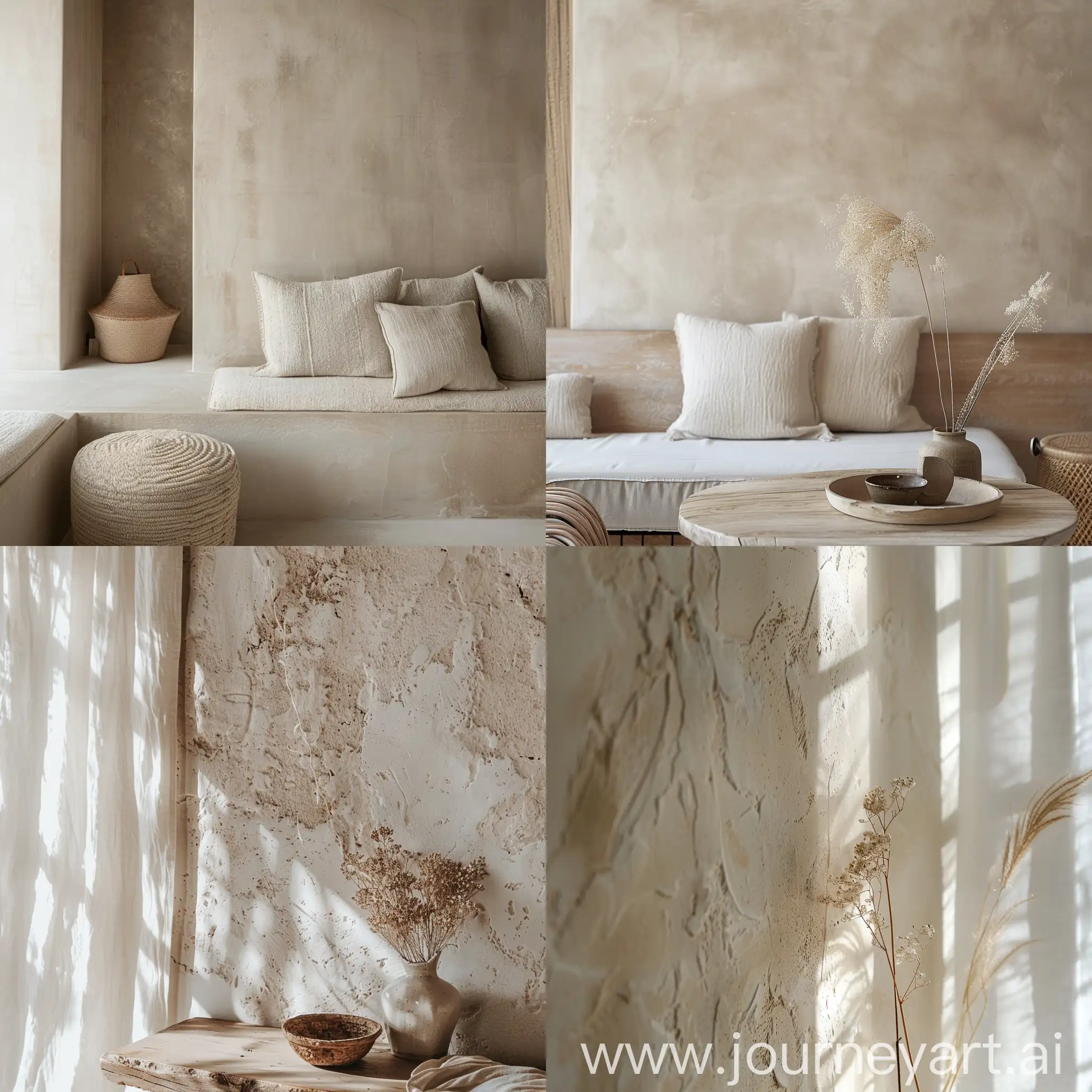A close-up of a beautiful aesthetic wall, light and earthy tones, calm, lovely, clean, beauty --v 6 --style raw 
