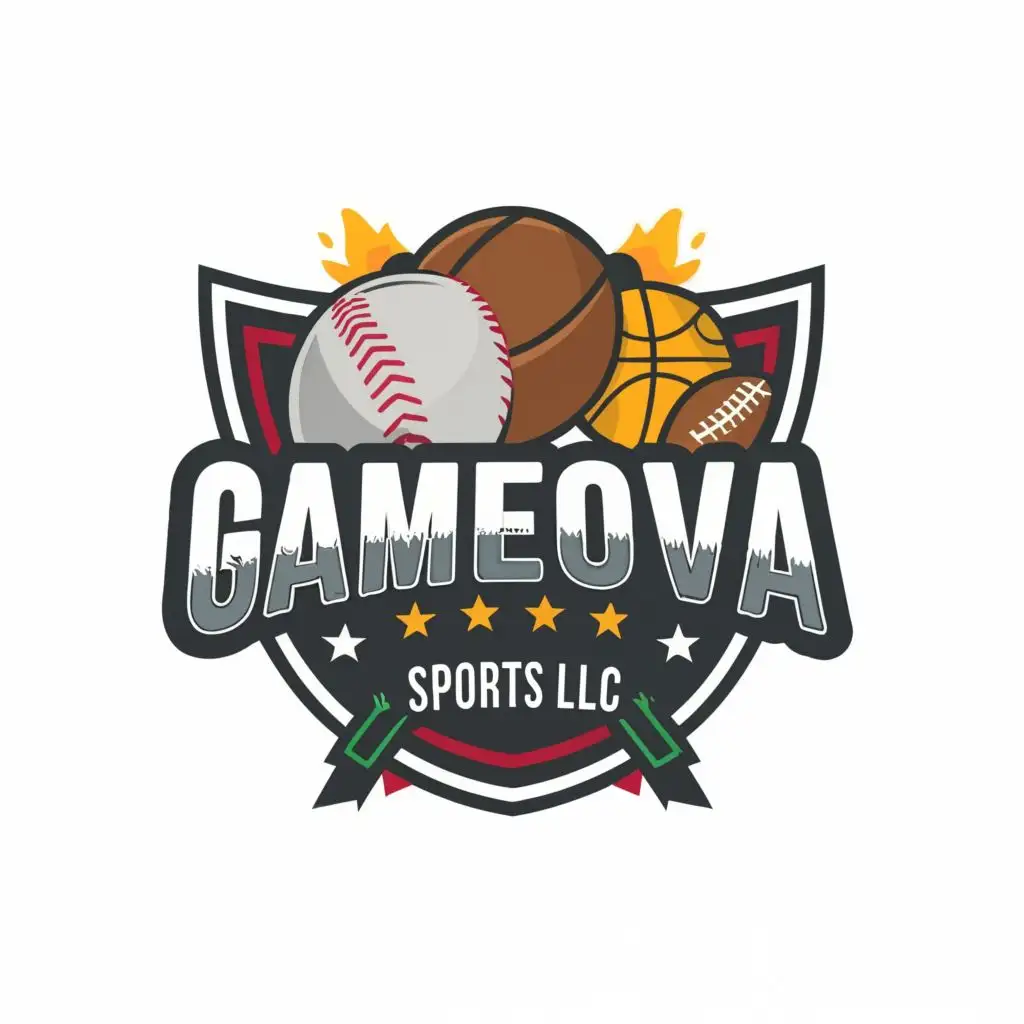 logo, football, basketball, baseball, with the text "GameOva Sports LLC", typography, be used in Sports Fitness industry