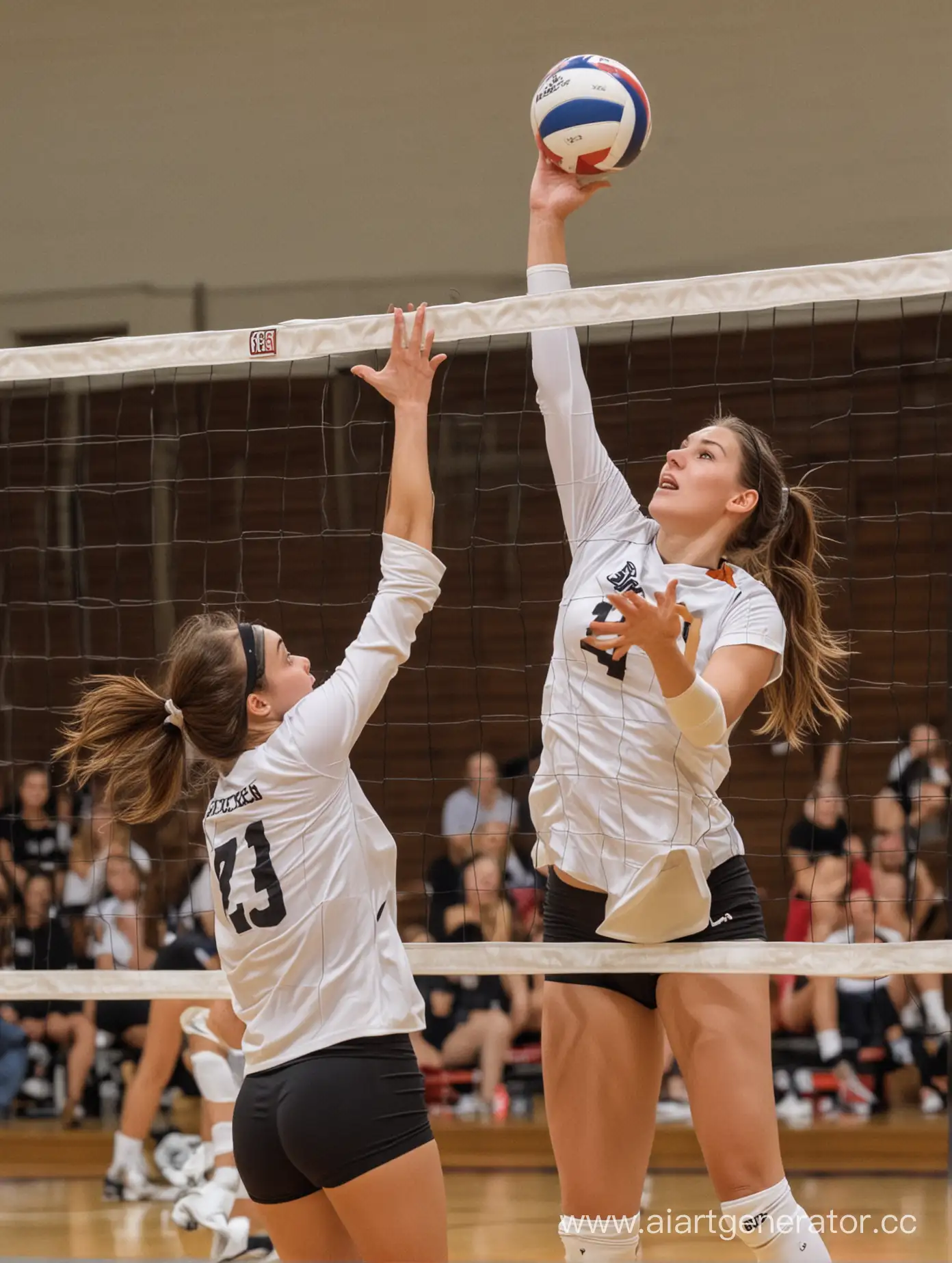 Volleyball-Player-Spiking-against-Defending-Girl-Blocker