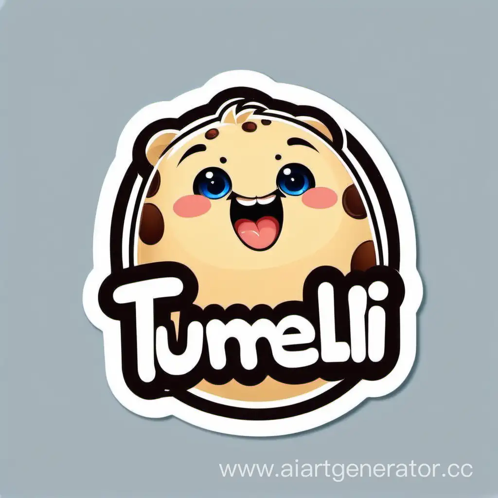 смешной милый стикер с логотипом и надписью "TUMELLI" без фона

