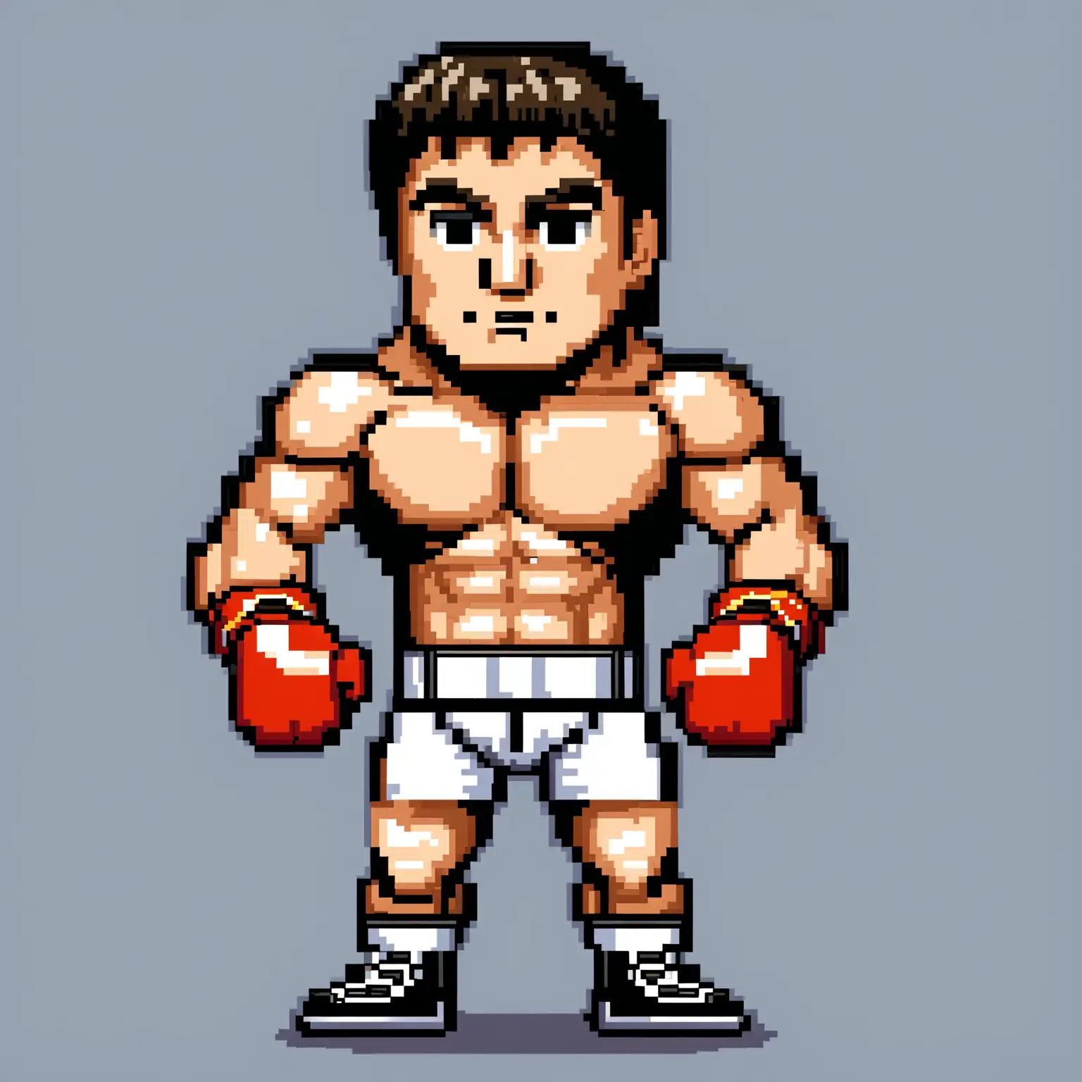 dans un style pixel art de bonne qualité : 
un boxeur qui ressemble à stalon