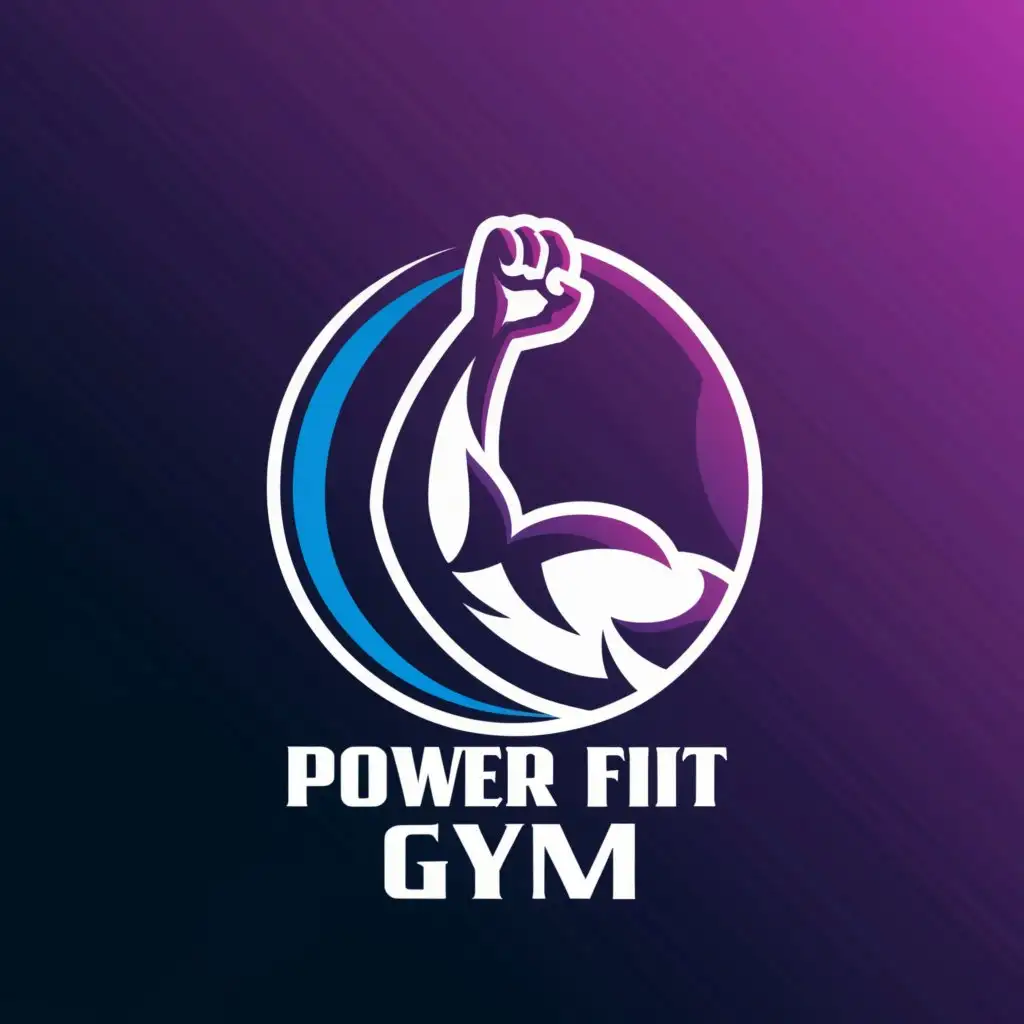 a logo design,with the text "power fit gym", main symbol:a logo featuring a strong , flexing bicep , conveying strength , fitness and the company's didication to personal training,Minimalistic,clear background