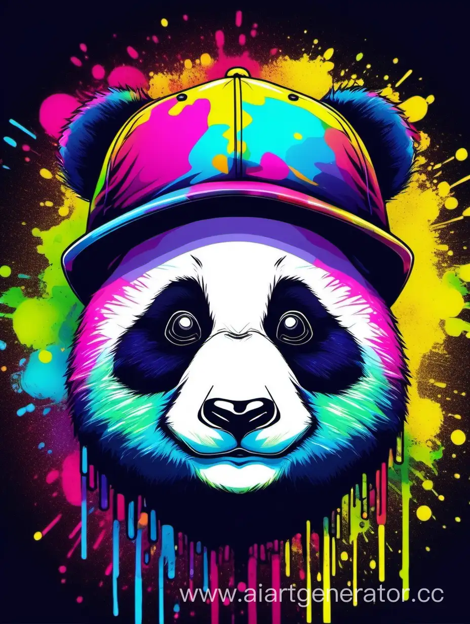панда в кепке в красочных кислотных цветах
