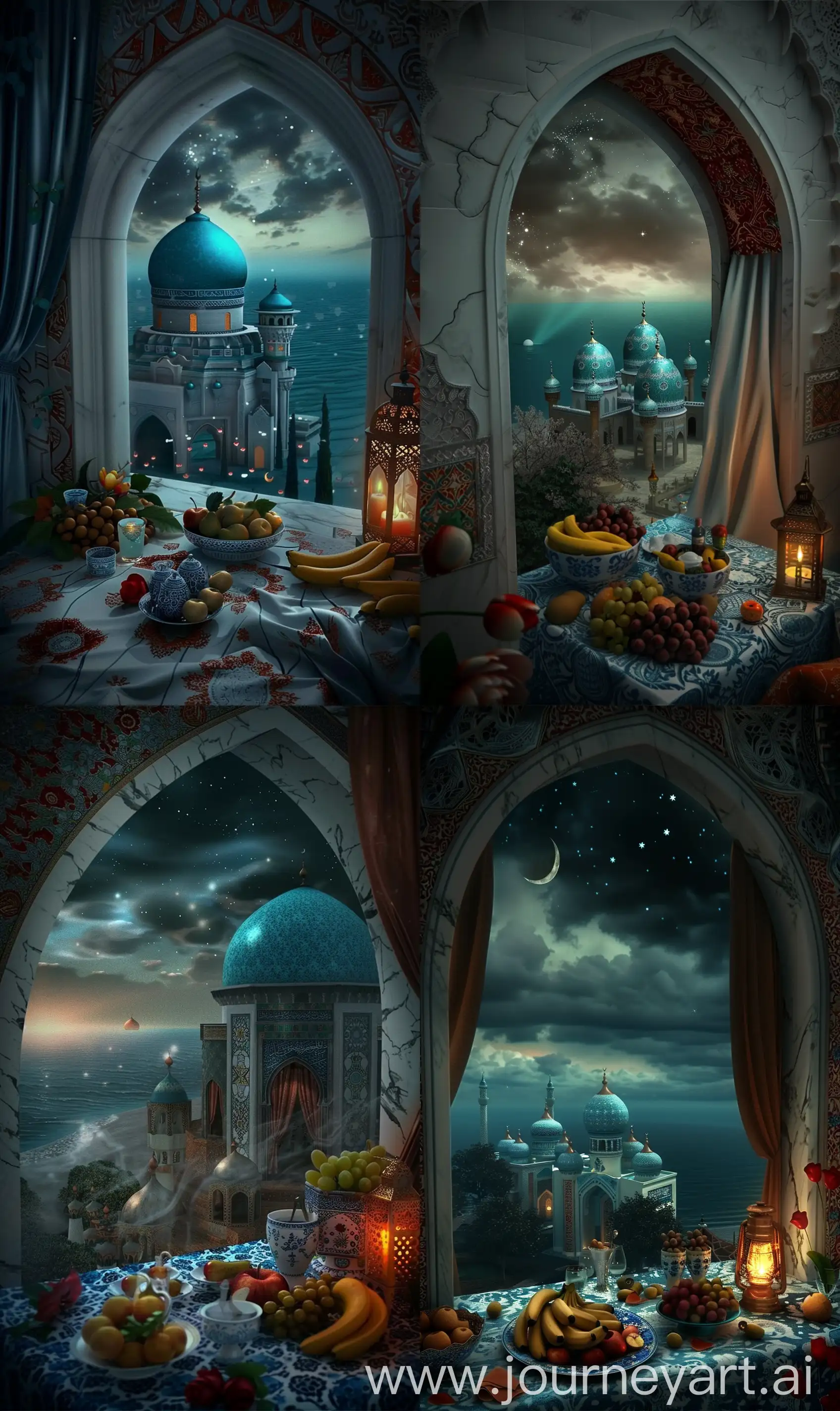 Timurid-Arch-Vista-Persian-Motif-Mosques-and-Arabian-Feast-with-Starry-Sky