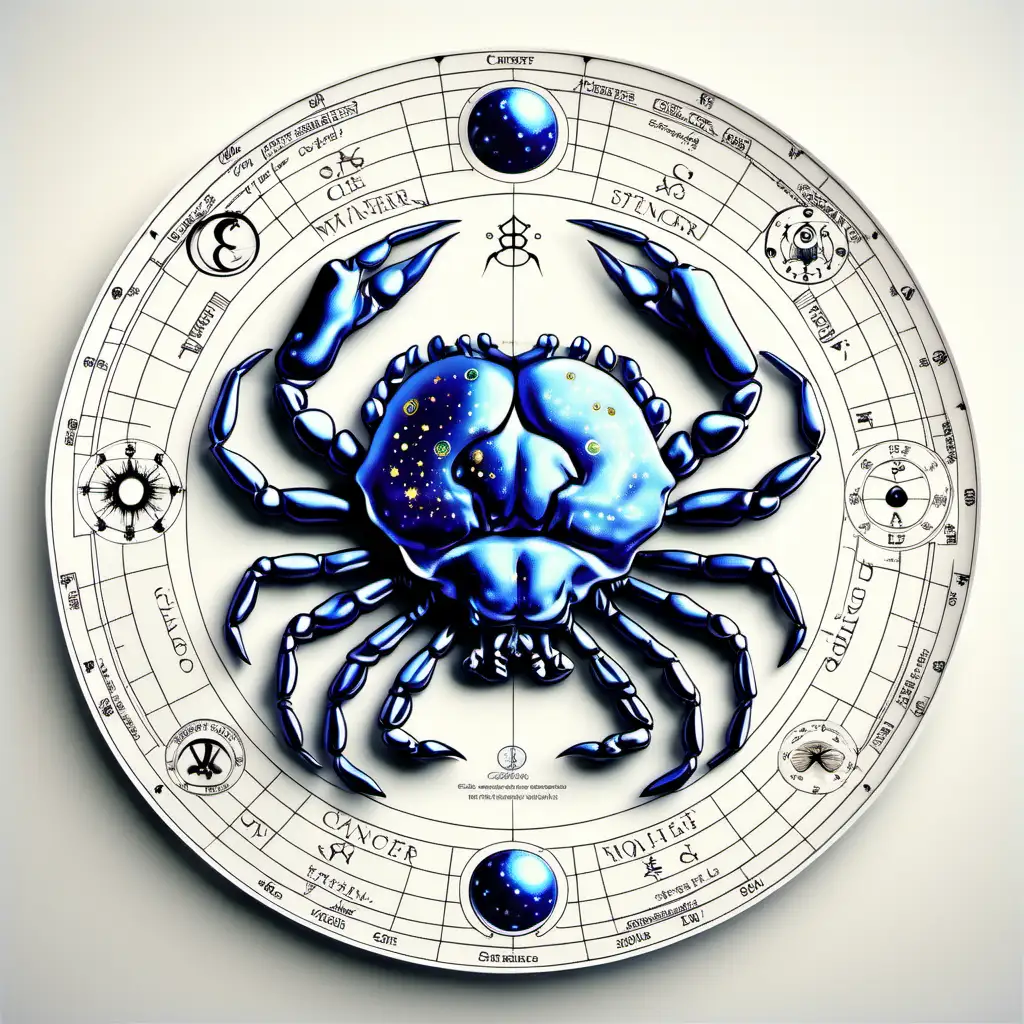 astrology cancer on pure white paper front view 
