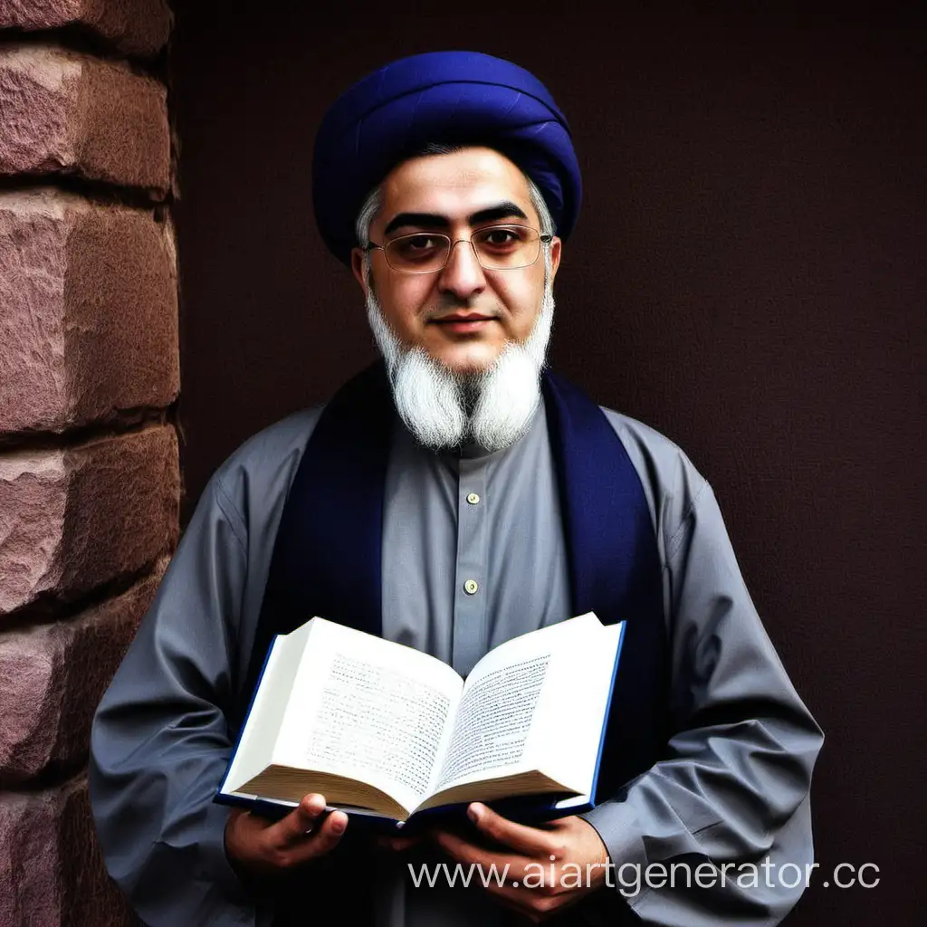 Nizami Ganjavi with a book