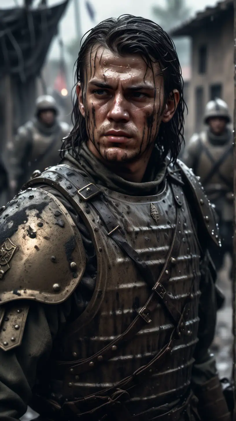 Muddy Warrior in 1503 HyperRealistic Cinematic Portrait in 8K
