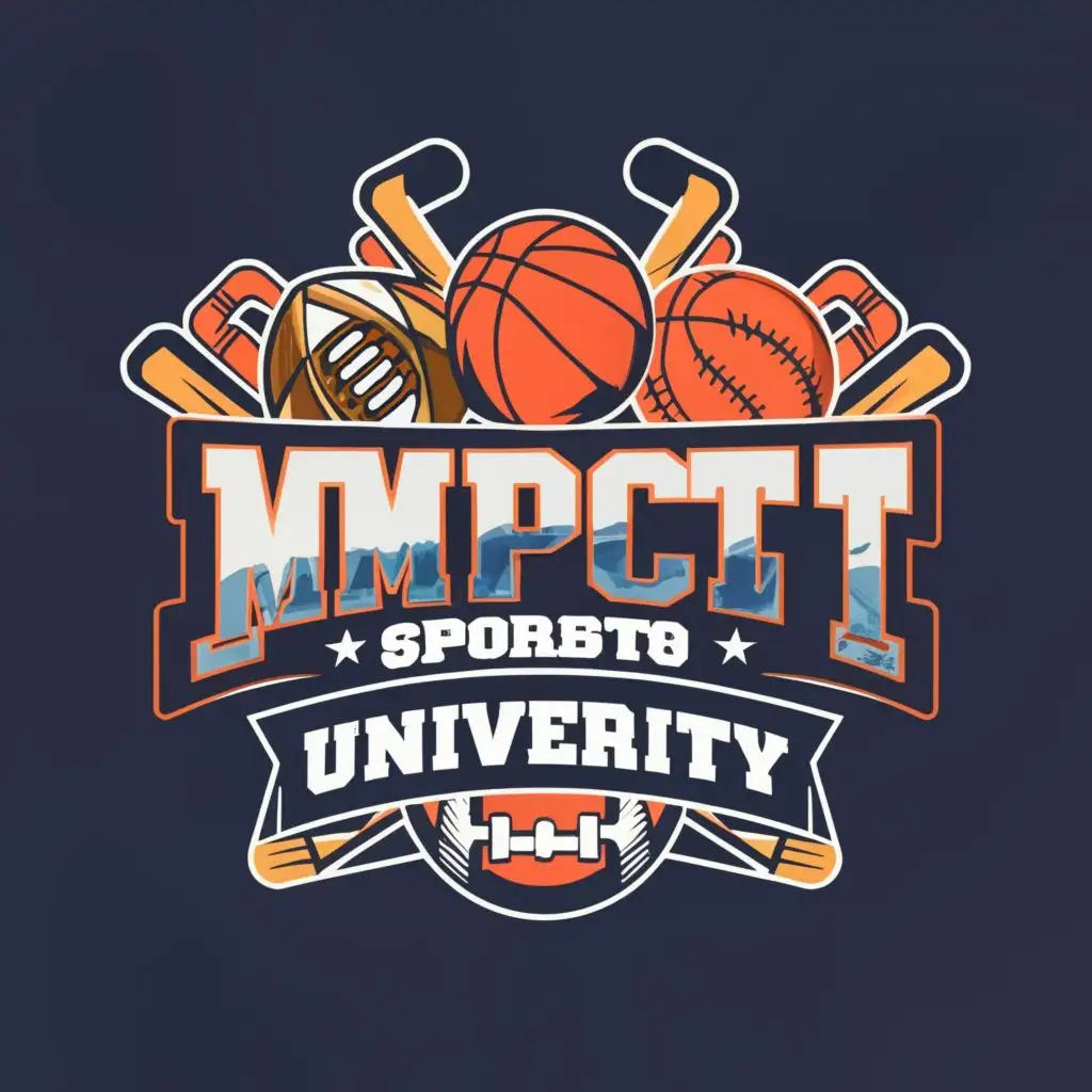 logo, Basketball, football, baseball soccer ball, hockey, with the text "Impact Sports University", typography, be used in Sports Fitness industry