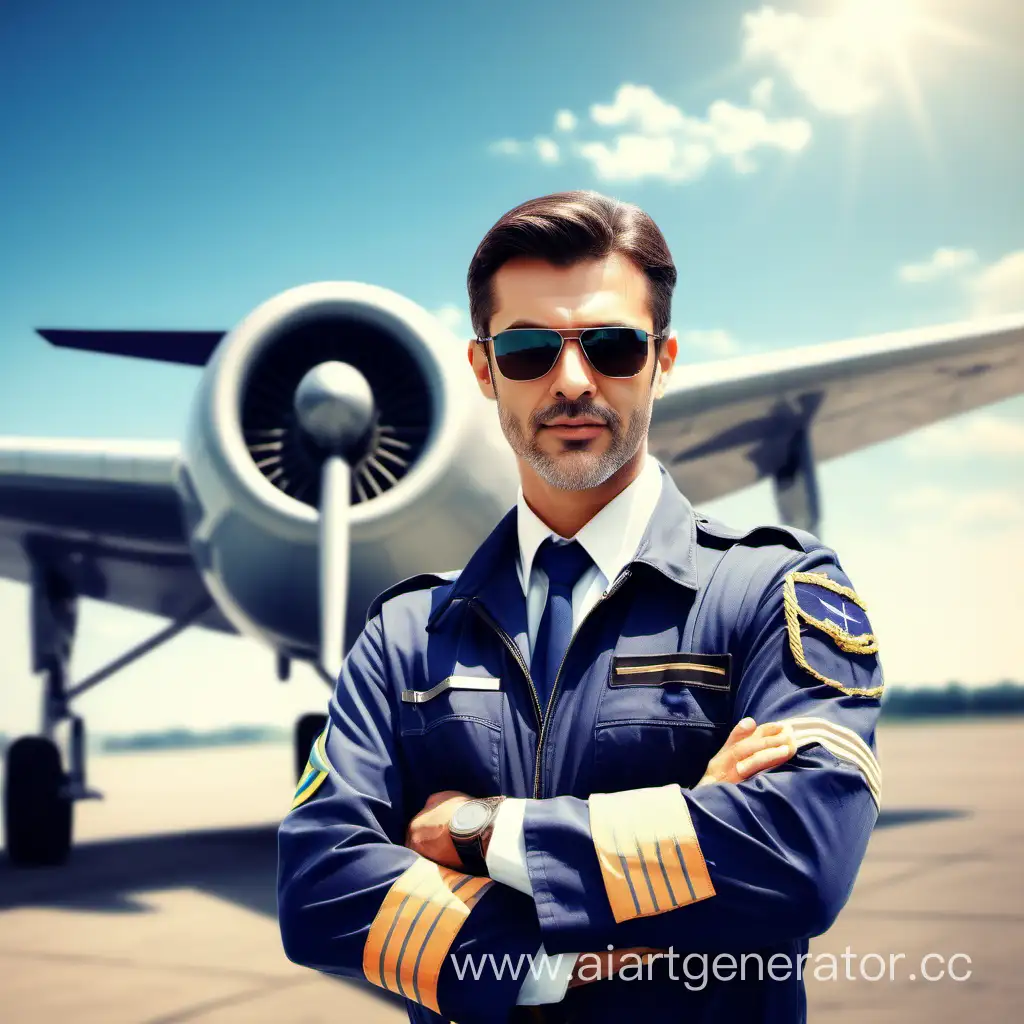 Confident-Airplane-Pilot-in-Aviator-Shades-with-Aircraft-in-the-Background