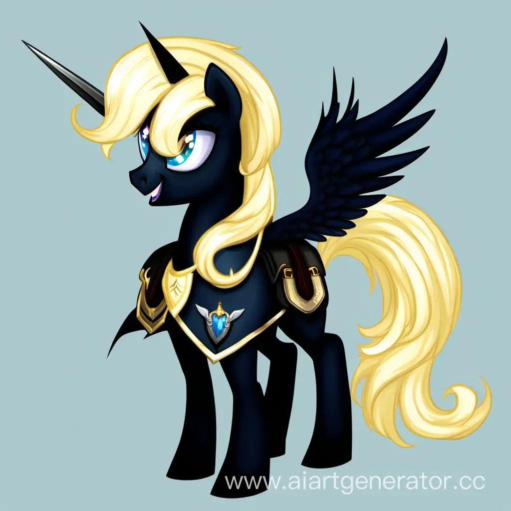 Majestic-Black-Alicorn-Pony-with-Blue-Eyes-and-Dagger-in-Ponyverse