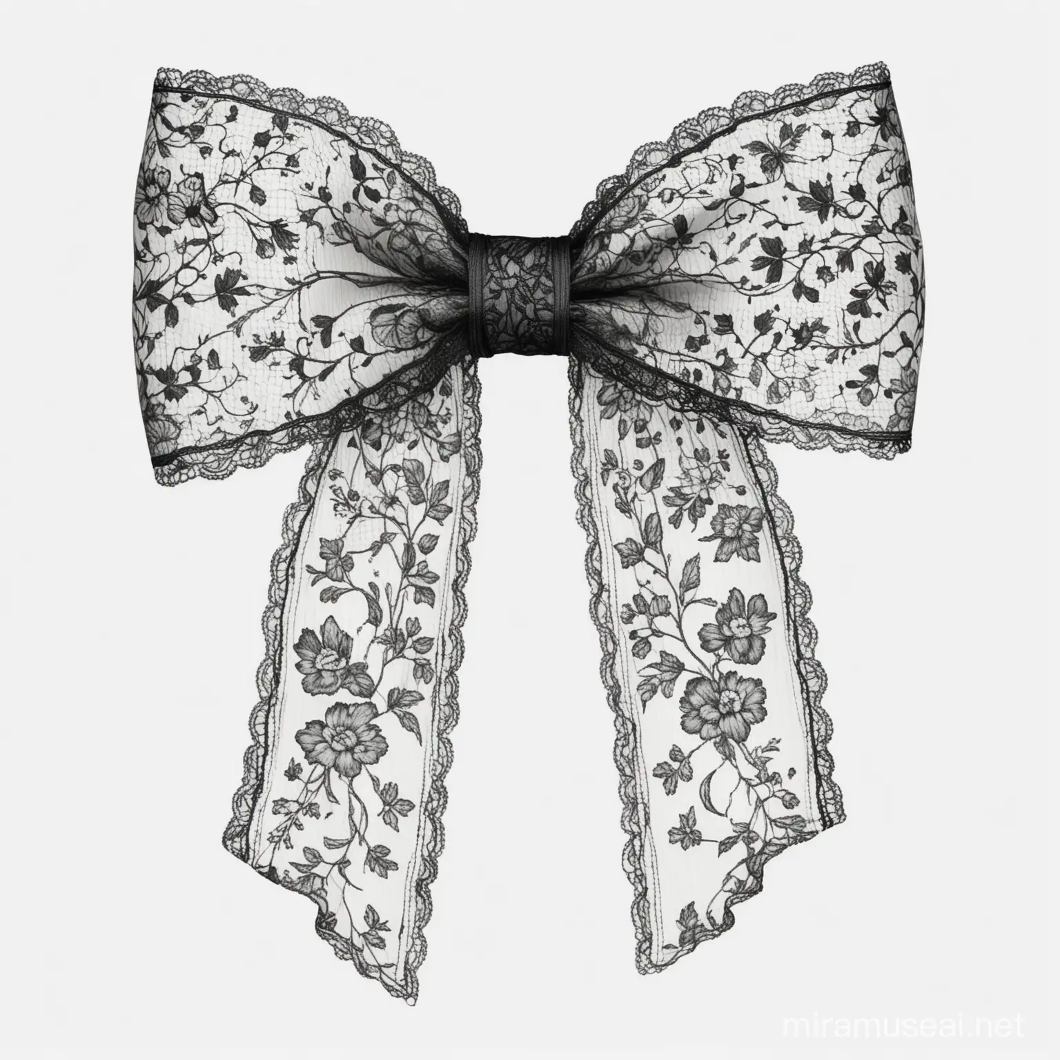 Elegant Black Lace Bow on White Background