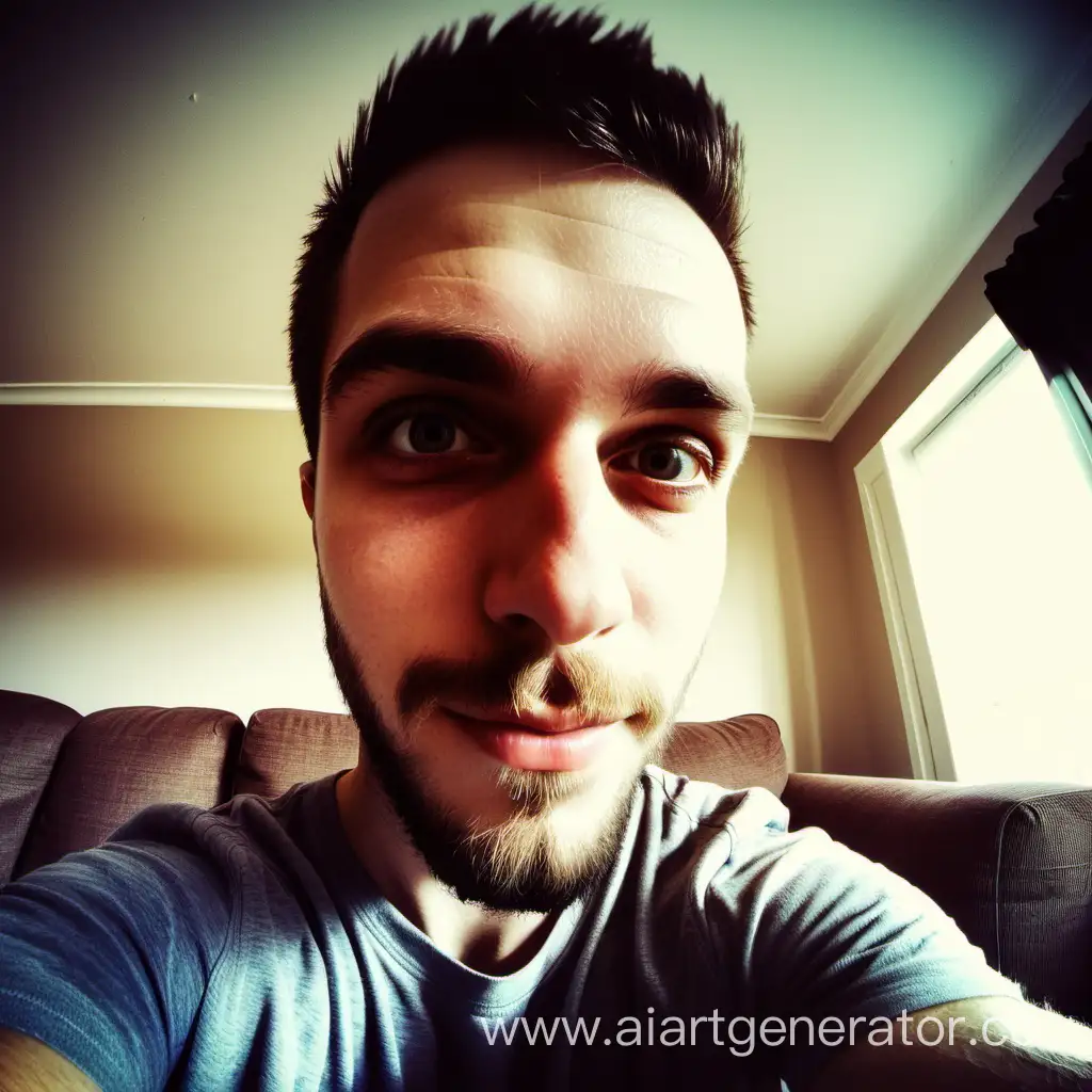 Young-Man-on-Sofa-Selfie-with-Fish-Eye-Effect-and-Stubble-Beard