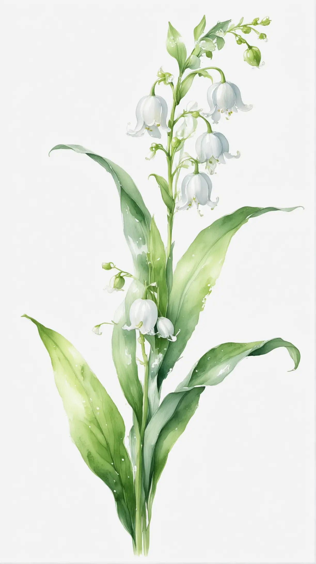Elegant Watercolor Lily of the Valley on White Background