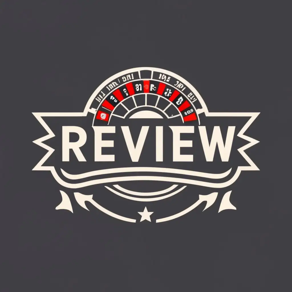 logo, roulette white black minimalism, with the text "review casinos", typography, be used in Entertainment industry