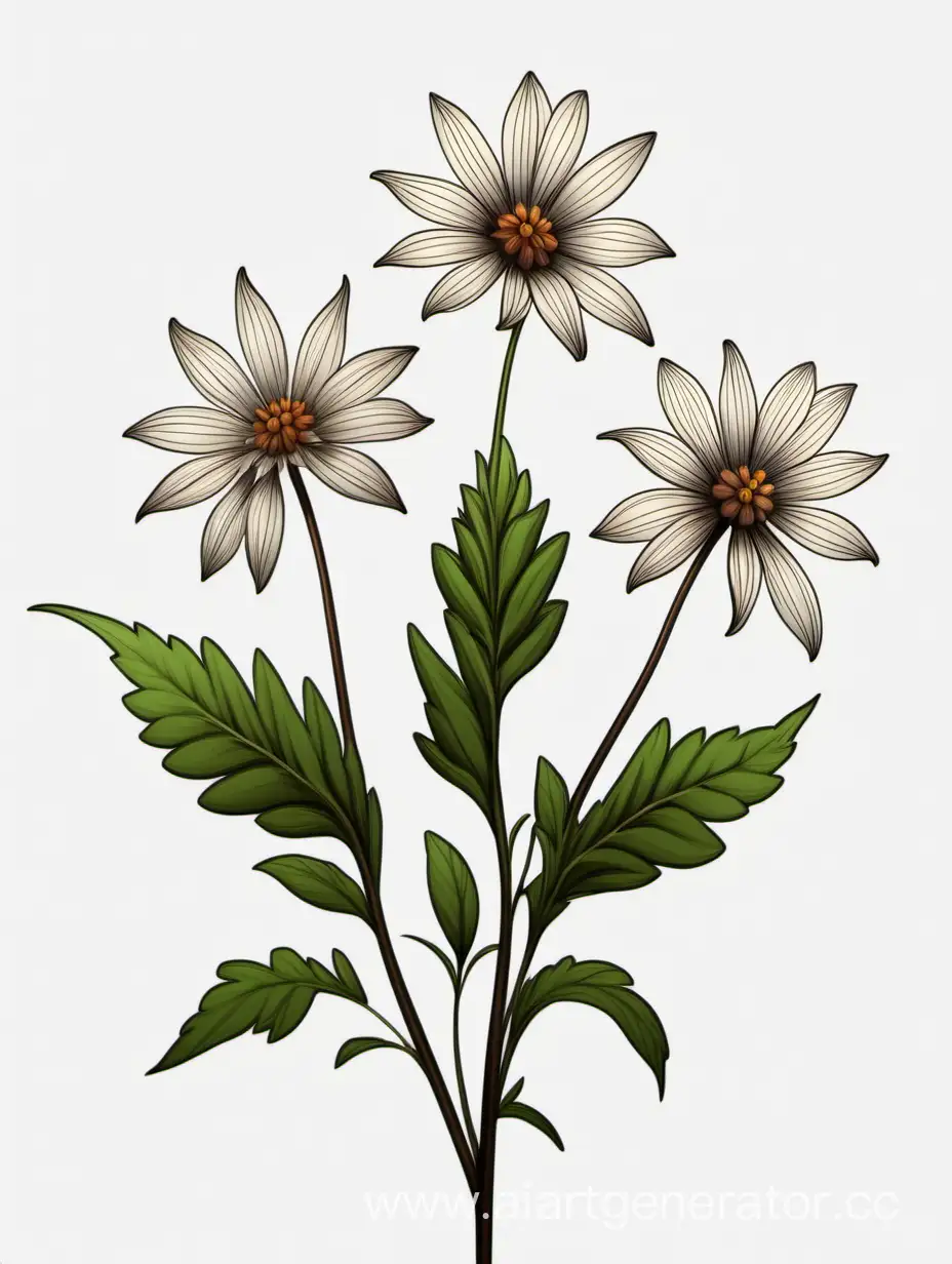 dar DARK BRWON BIG wildflower 3 plants lines art, simple, herb, Unique floral, botanical ,grow in cluster, 4K, high quality, white background,