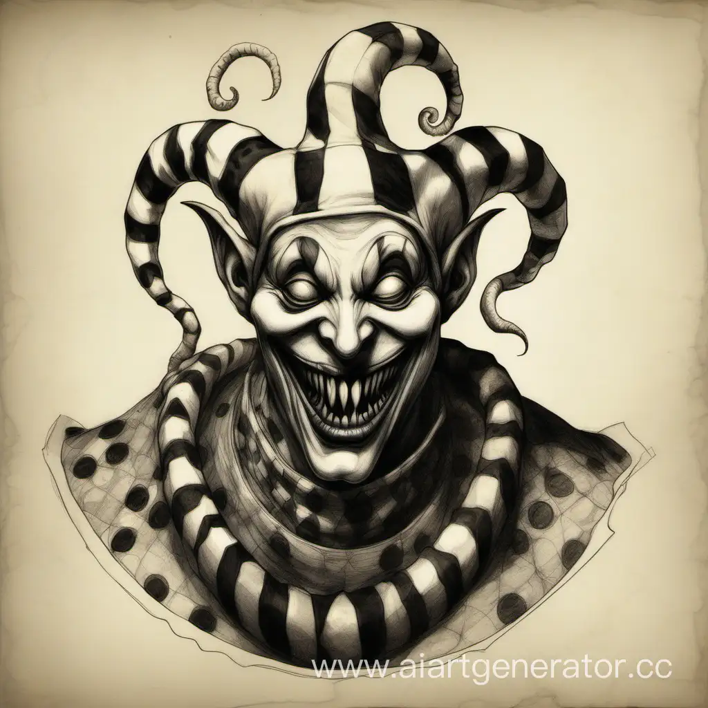 Sinister-Harlequin-Monster-with-Grinning-Face-and-Tentacle-Cap
