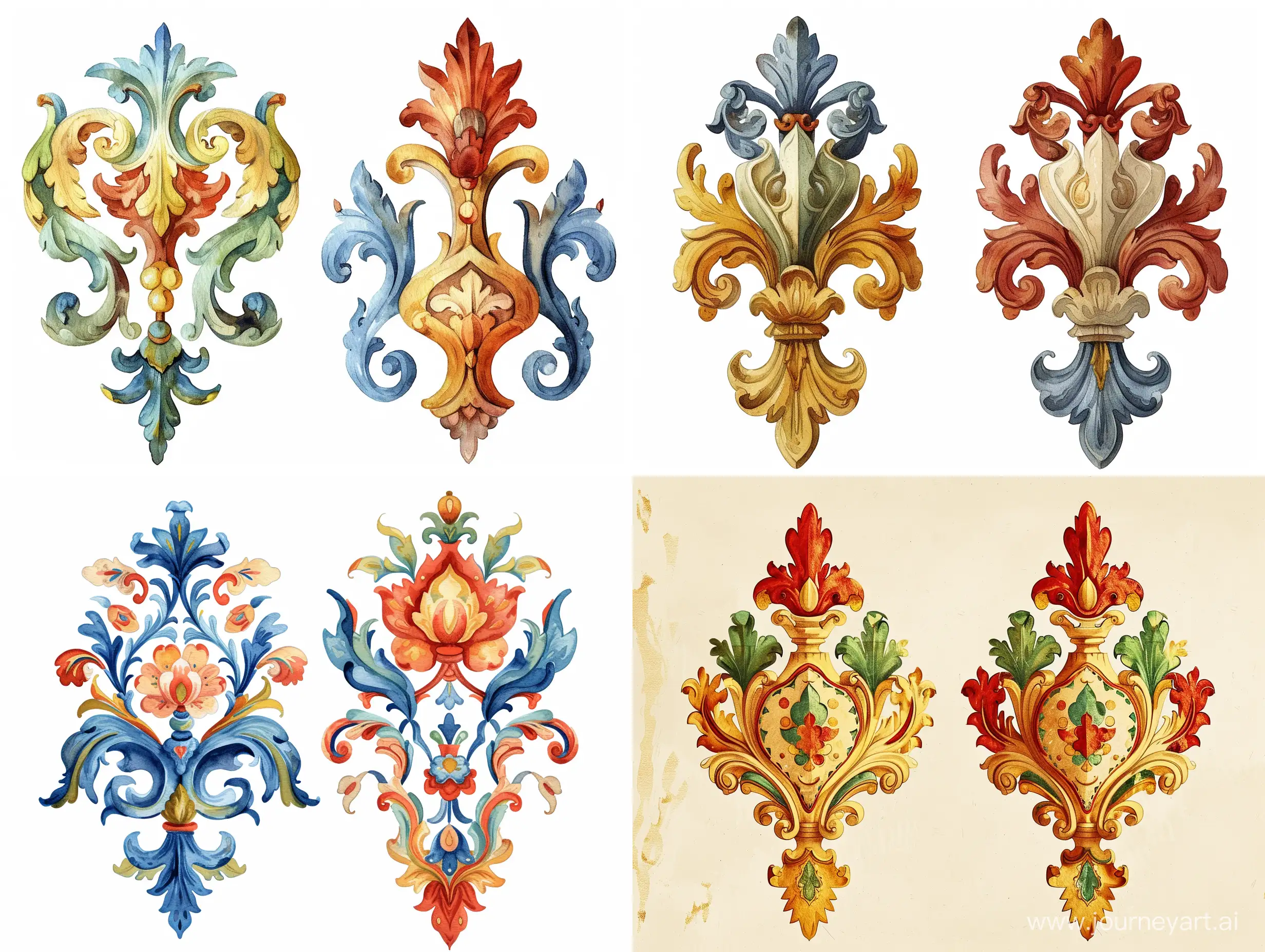 two variants of the ornament of the Renaissance king, with the possibility of vertical reflection, decorative, watercolor, flat illustration