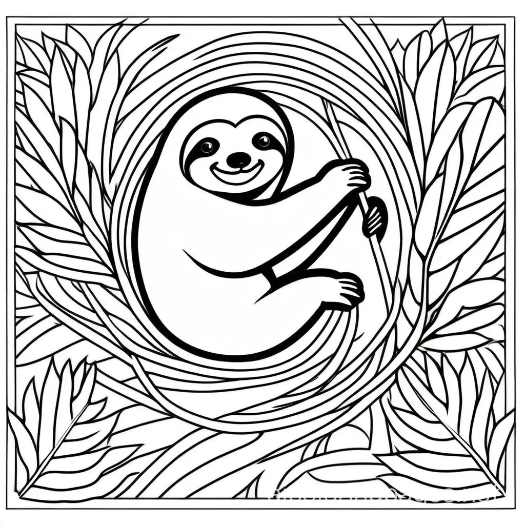 sloth, Coloring Page, black and white, line art, white background, Simplicity, Ample White Space. The background of the coloring page is plain white to make it easy for young children to color within the lines. The outlines of all the subjects are easy to distinguish, making it simple for kids to color without too much difficulty