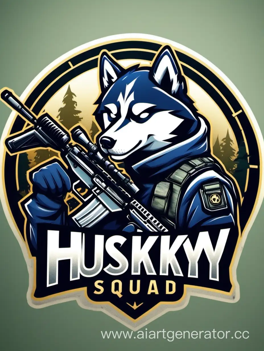 The emblem of Husky Squad where a husky is depicted with a sniper rifle