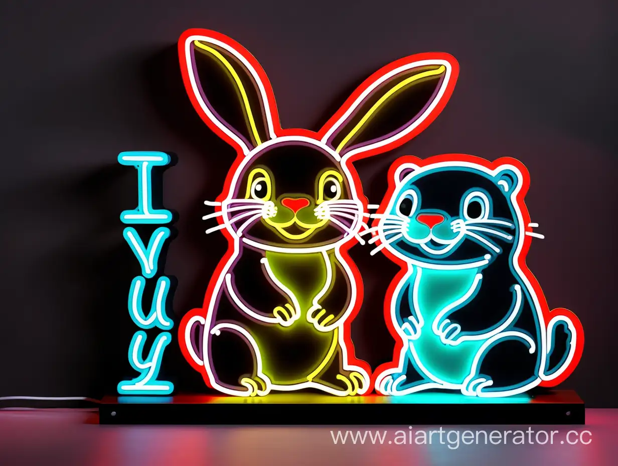 Neon-Sign-I-Love-You-with-Bunny-and-Otter