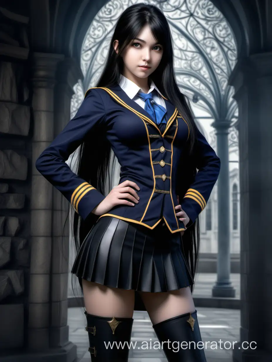 Teenage-Witch-in-Academy-of-Magic-Uniform-with-Long-Dark-Hair