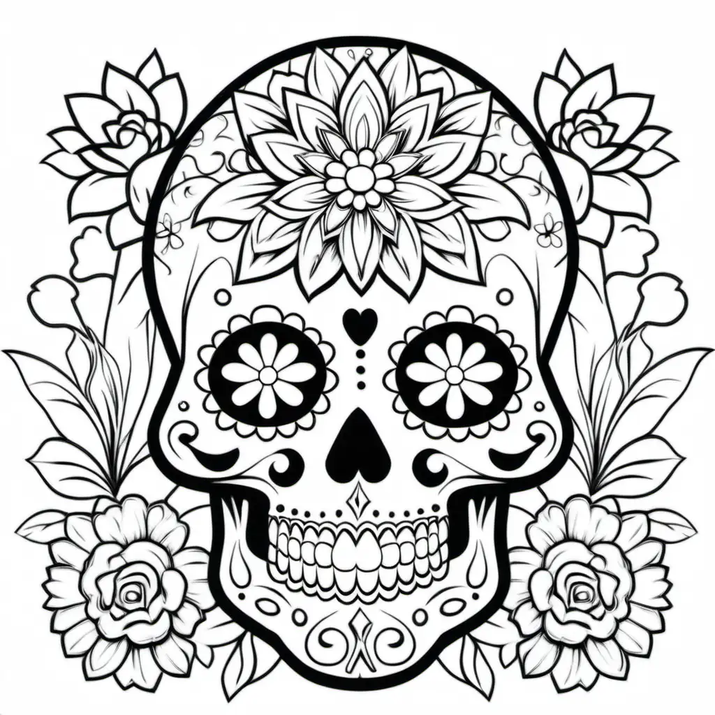 Intricate Sugar Skull Coloring Page for Relaxation and Creativity