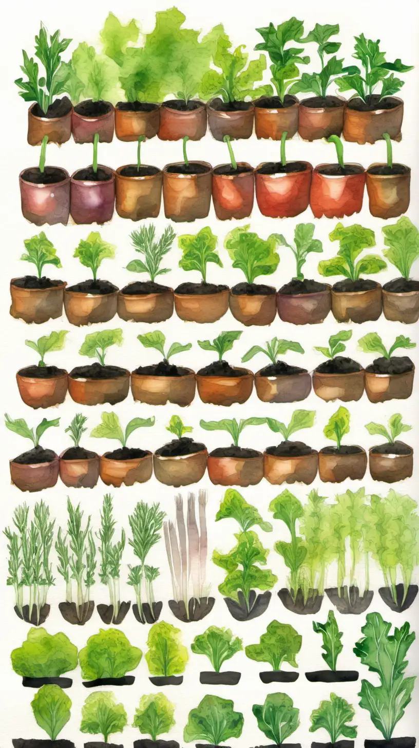Watercolor Illustration of Cultivating a Vegetable Garden