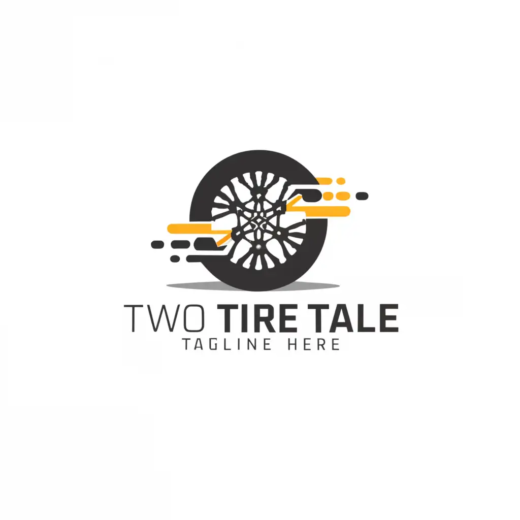 a logo design,with the text "Two Tire Tales", main symbol:Wheel,Minimalistic,be used in Internet industry,clear background