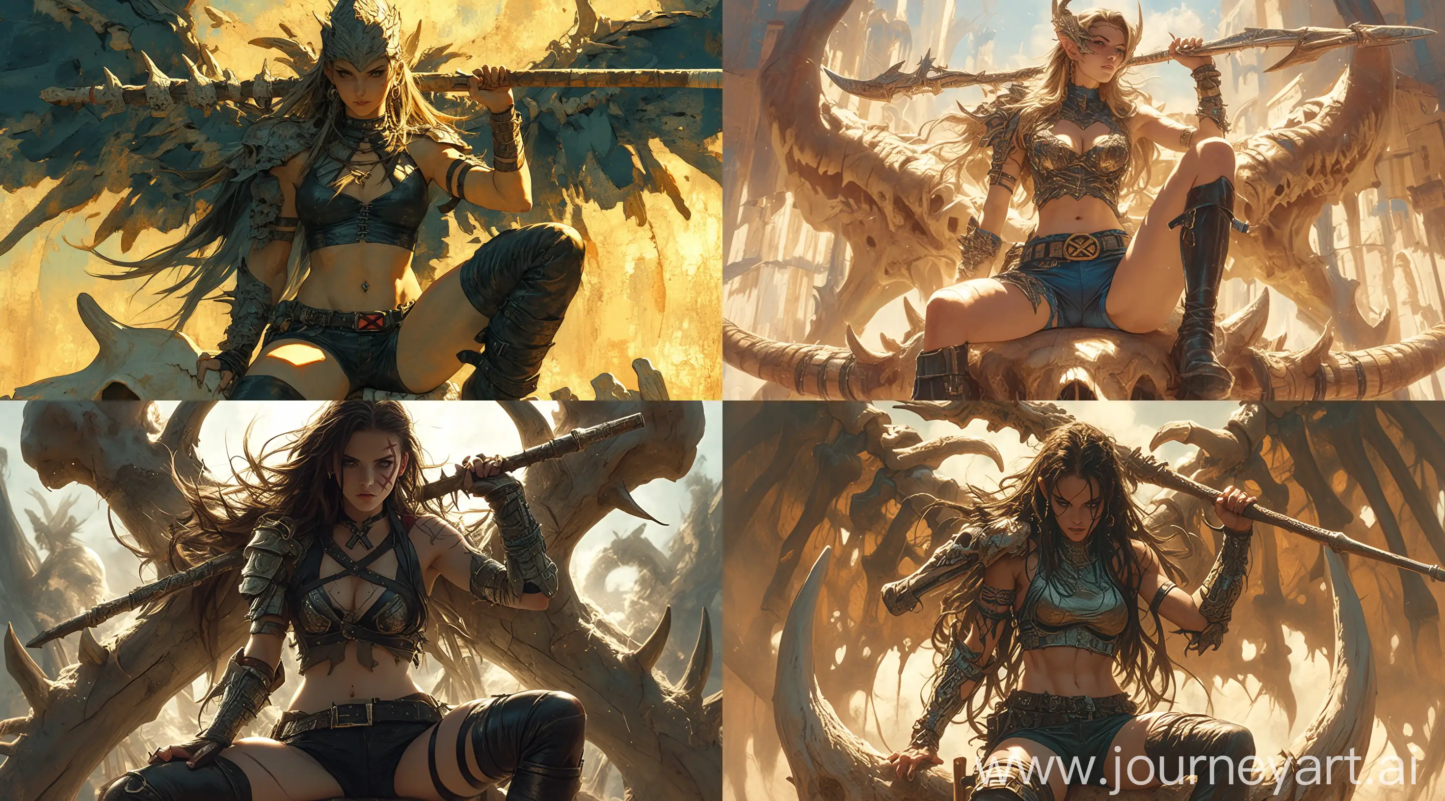 Exquisite-Women-Warrior-QueenPirate-with-Fighting-Staff-on-Bone-Totem