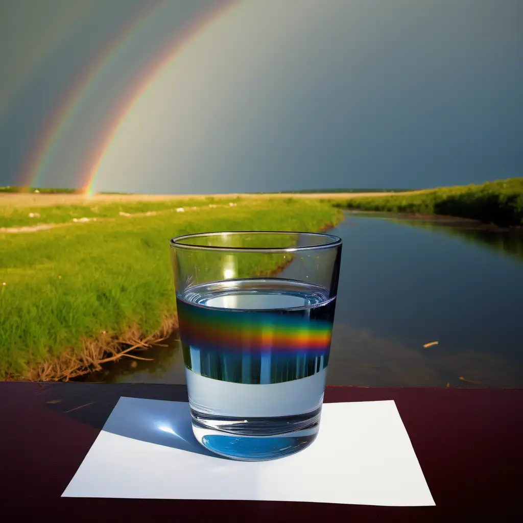 Refreshing Glass of Water with Riverside Rainbow